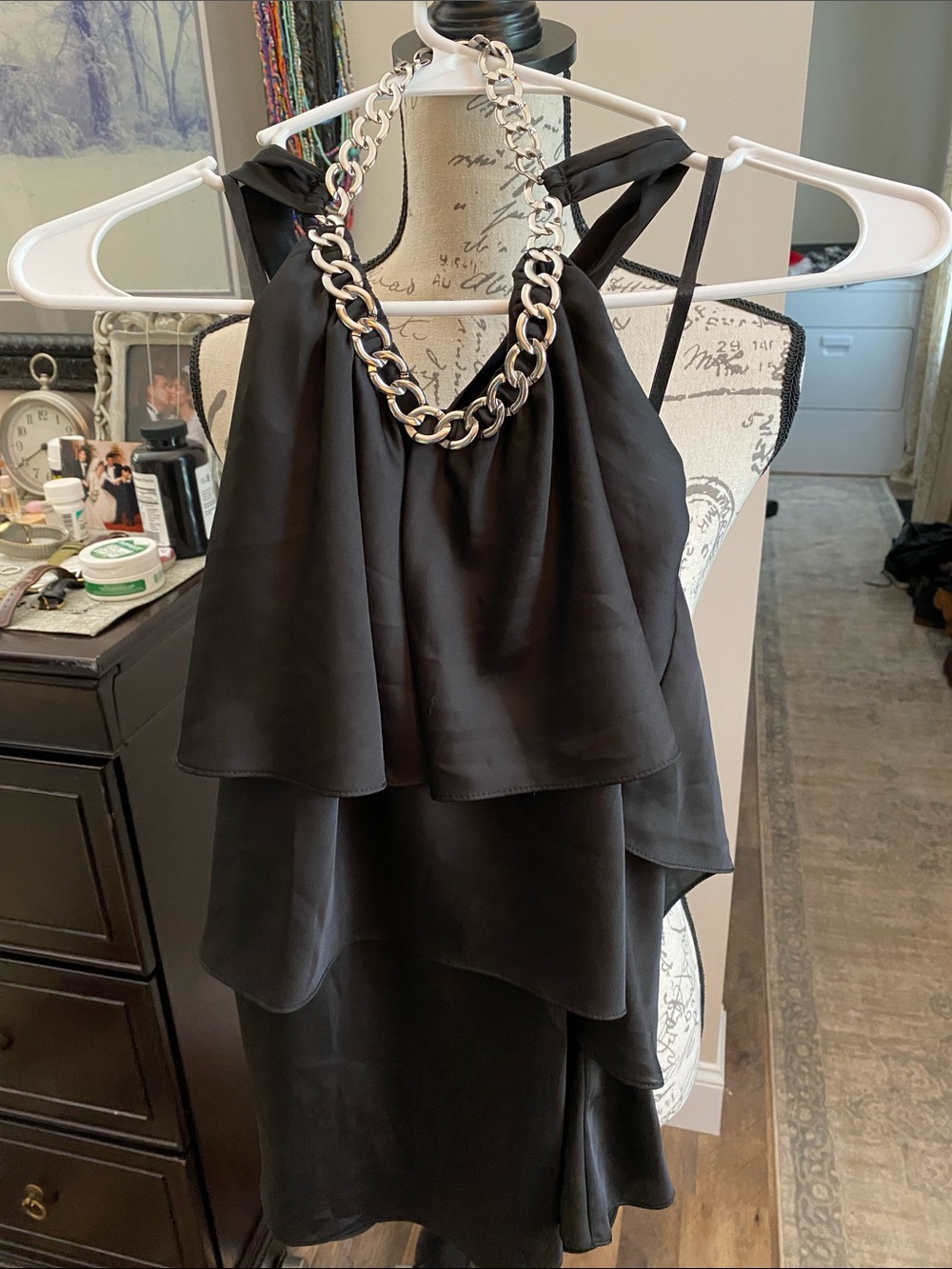 White House Black Market Black One-Shoulder Tiered Dress